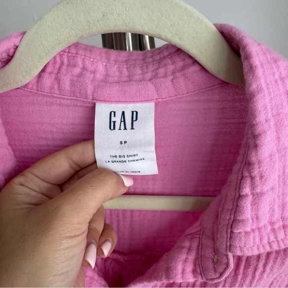 GAP Pink 100% Gauze Cotton Long Sleeve Big Shirt Size Small - Picture 7 of 8